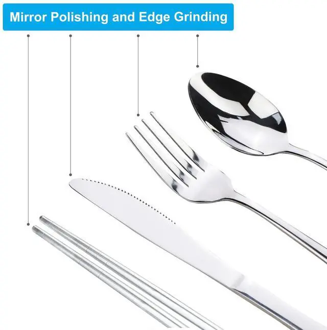 Alt view image 5 of 6 - 10PCS Portable Silverware Set with Case, Lengnoyp Travel Camping Utensils Set, Premium Stainless Steel Travel Cutlery Set, Reusable Safe Flatware Sets for Lunch Box/Workplace/Students, Silver