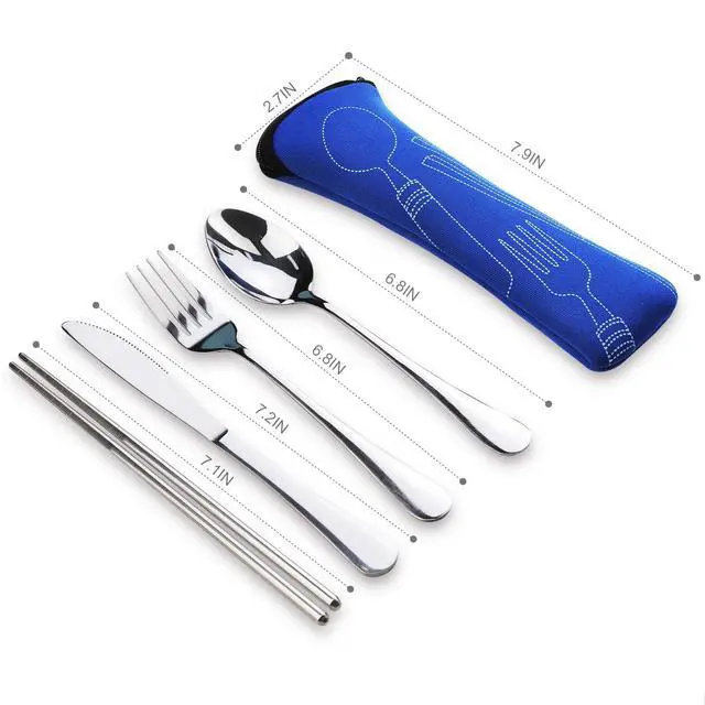 Alt view image 4 of 6 - 10PCS Portable Silverware Set with Case, Lengnoyp Travel Camping Utensils Set, Premium Stainless Steel Travel Cutlery Set, Reusable Safe Flatware Sets for Lunch Box/Workplace/Students, Silver
