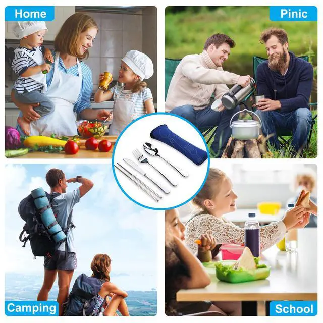 Alt view image 6 of 6 - 10PCS Portable Silverware Set with Case, Lengnoyp Travel Camping Utensils Set, Premium Stainless Steel Travel Cutlery Set, Reusable Safe Flatware Sets for Lunch Box/Workplace/Students, Silver