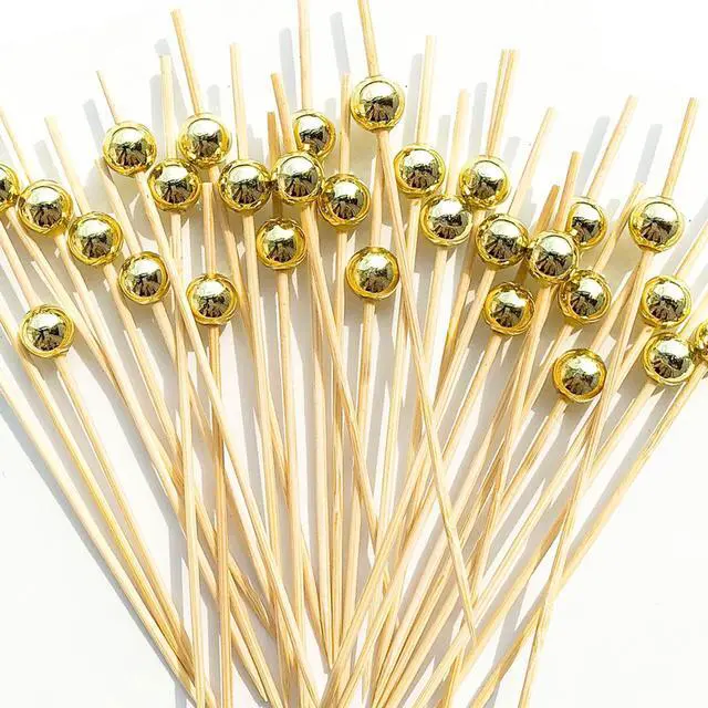 Main image of Cocktail Picks,Toothpicks for Appetizers,100 PCS 4.7 Inch Gold Pearl Cocktail Picks for Party Decorations, Decorative Food Picks Fancy Toothpicks for Appetizers, Appetizer Skewers for Charcuterie