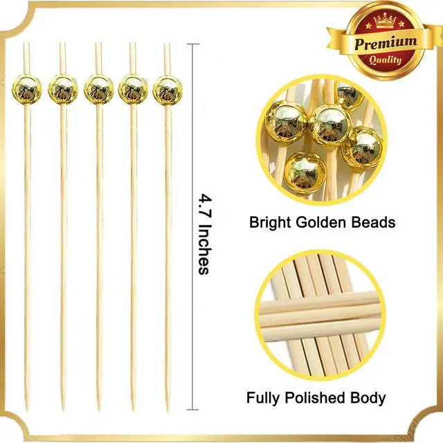 Alt view image 2 of 7 - Cocktail Picks,Toothpicks for Appetizers,100 PCS 4.7 Inch Gold Pearl Cocktail Picks for Party Decorations, Decorative Food Picks Fancy Toothpicks for Appetizers, Appetizer Skewers for Charcuterie