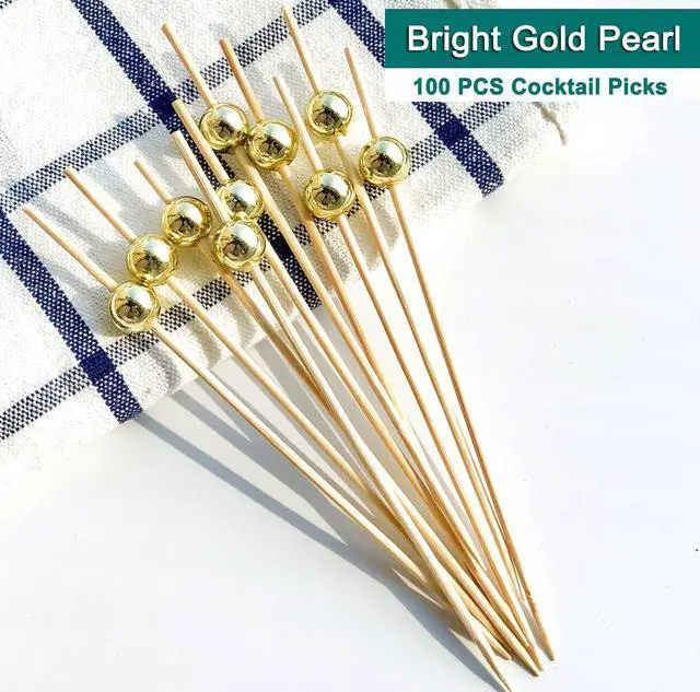 Alt view image 3 of 7 - Cocktail Picks,Toothpicks for Appetizers,100 PCS 4.7 Inch Gold Pearl Cocktail Picks for Party Decorations, Decorative Food Picks Fancy Toothpicks for Appetizers, Appetizer Skewers for Charcuterie
