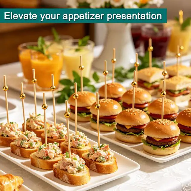 Alt view image 4 of 7 - Cocktail Picks,Toothpicks for Appetizers,100 PCS 4.7 Inch Gold Pearl Cocktail Picks for Party Decorations, Decorative Food Picks Fancy Toothpicks for Appetizers, Appetizer Skewers for Charcuterie
