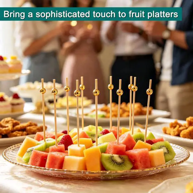 Alt view image 7 of 7 - Cocktail Picks,Toothpicks for Appetizers,100 PCS 4.7 Inch Gold Pearl Cocktail Picks for Party Decorations, Decorative Food Picks Fancy Toothpicks for Appetizers, Appetizer Skewers for Charcuterie