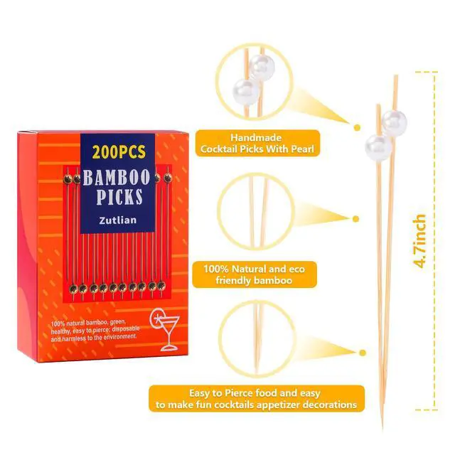 Alt view image 4 of 7 - 200 Pcs Cocktail Picks, 4.7 Inch Toothpicks for Appetizers Long Cocktail Appetizer Skewers White Pearl Decorative Cocktail Sticks for Drinks, Fruit, Charcuterie, Wedding Food Party Fancy Toothpicks