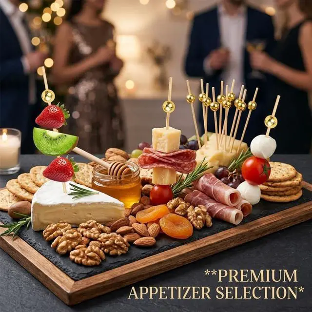 Alt view image 2 of 7 - 100 Pcs Gold Cocktail Picks for Appetizers, 4.7" Decorative Bamboo Skewers, Fancy Gold Bead Toothpicks for Drinks, Martini, Charcuterie Board, Luxury Party Supplies for Wedding, Birthday & Holiday