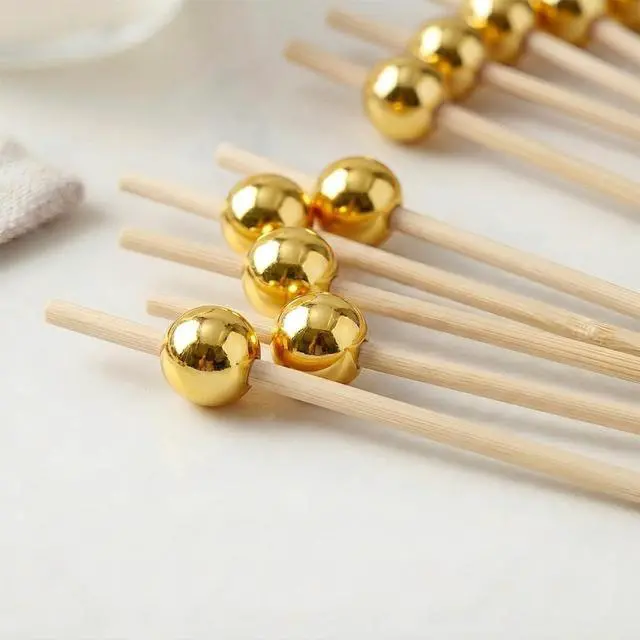 Alt view image 6 of 7 - 100 Pcs Gold Cocktail Picks for Appetizers, 4.7" Decorative Bamboo Skewers, Fancy Gold Bead Toothpicks for Drinks, Martini, Charcuterie Board, Luxury Party Supplies for Wedding, Birthday & Holiday