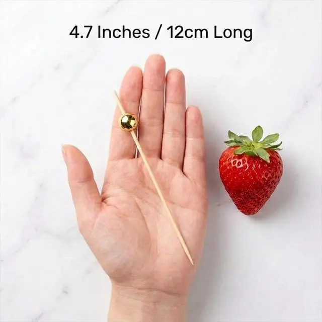 Alt view image 7 of 7 - 100 Pcs Gold Cocktail Picks for Appetizers, 4.7" Decorative Bamboo Skewers, Fancy Gold Bead Toothpicks for Drinks, Martini, Charcuterie Board, Luxury Party Supplies for Wedding, Birthday & Holiday