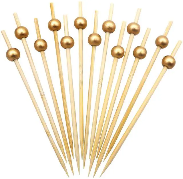 Main image of BLUE TOP Gold Pearl Cocktail Picks 4.7 Inch 200 PCS for Food Appetizer/Fruit/Cakes/Cheese/Burgers,Decorative long toothpicks for Parties,Bar,Event,Hotel,July 4th