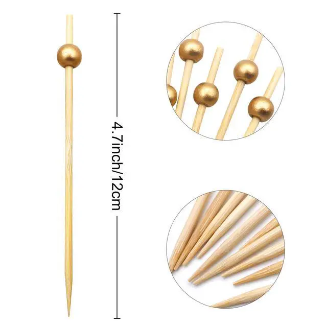 Alt view image 2 of 4 - BLUE TOP Gold Pearl Cocktail Picks 4.7 Inch 200 PCS for Food Appetizer/Fruit/Cakes/Cheese/Burgers,Decorative long toothpicks for Parties,Bar,Event,Hotel,July 4th