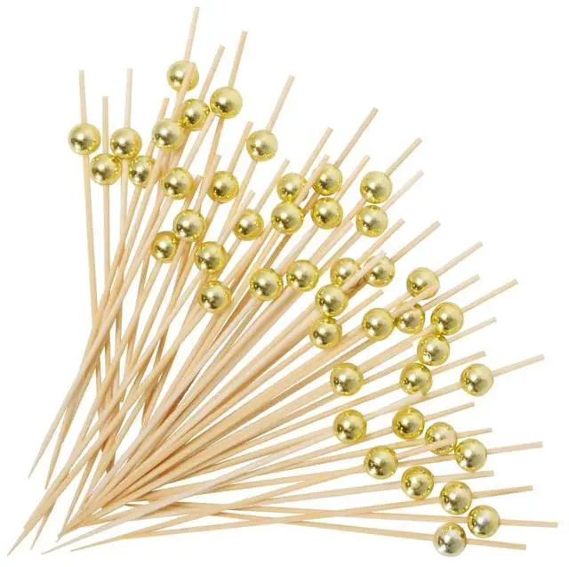 Main image of 100PCS Fancy Toothpicks for Appetizers, Gold Cocktail Picks for Party Decoration, Appetizer Skewers for Charcuterie Sandwich Burgers Fruit - 4.7 inch