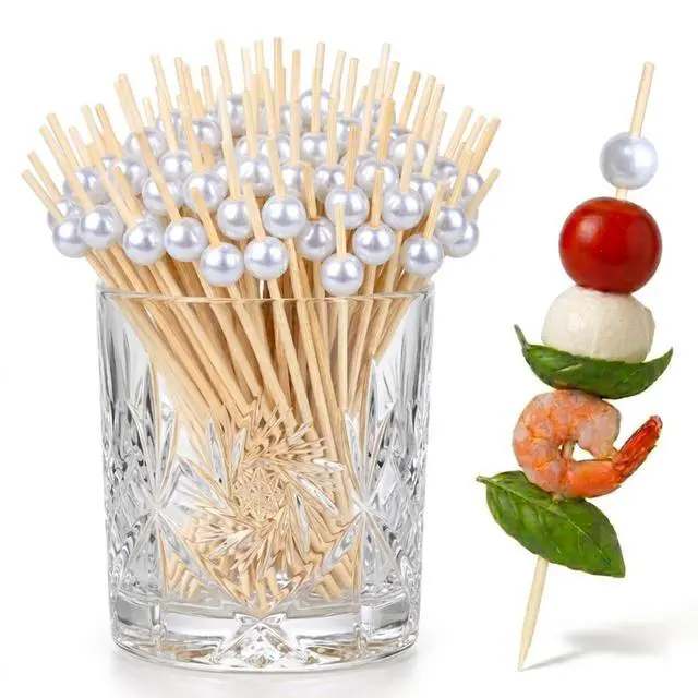 Main image of 100 Pcs Pearl Cocktail Picks for Appetizers, 4.7" Decorative Bamboo Skewers for Party, Fancy Toothpicks for Drinks, Charcuterie Board Accessories, Fruit & Martini Picks - Elegant & Eco-Friendly
