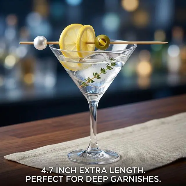Alt view image 3 of 7 - 100 Pcs Pearl Cocktail Picks for Appetizers, 4.7" Decorative Bamboo Skewers for Party, Fancy Toothpicks for Drinks, Charcuterie Board Accessories, Fruit & Martini Picks - Elegant & Eco-Friendly