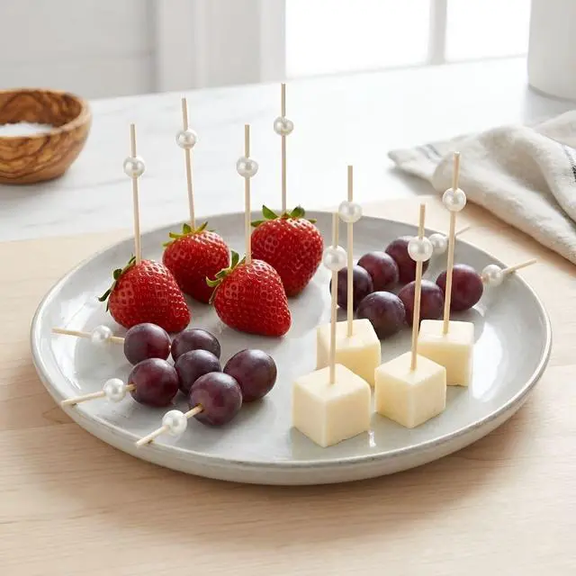 Alt view image 4 of 7 - 100 Pcs Pearl Cocktail Picks for Appetizers, 4.7" Decorative Bamboo Skewers for Party, Fancy Toothpicks for Drinks, Charcuterie Board Accessories, Fruit & Martini Picks - Elegant & Eco-Friendly