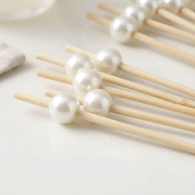 Alt view image 6 of 7 - 100 Pcs Pearl Cocktail Picks for Appetizers, 4.7" Decorative Bamboo Skewers for Party, Fancy Toothpicks for Drinks, Charcuterie Board Accessories, Fruit & Martini Picks - Elegant & Eco-Friendly