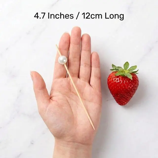 Alt view image 7 of 7 - 100 Pcs Pearl Cocktail Picks for Appetizers, 4.7" Decorative Bamboo Skewers for Party, Fancy Toothpicks for Drinks, Charcuterie Board Accessories, Fruit & Martini Picks - Elegant & Eco-Friendly