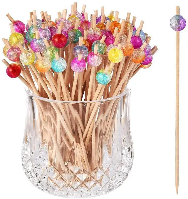 Main image of ALINK 100-Pack Cocktail Picks, Colorful Pearl Fancy Toothpicks for Appetizers, Wooden Food Picks Skewers for Food, Drinks, Fruits Party, Charcuterie Accessories - 4.72 inch