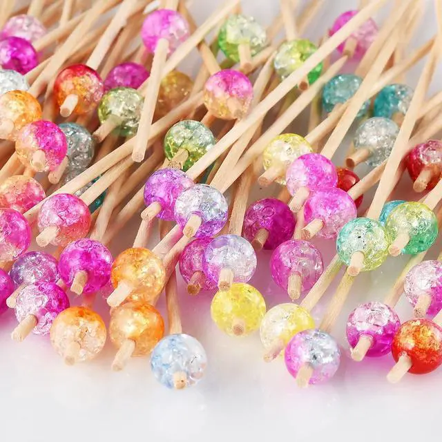 Alt view image 3 of 7 - ALINK 100-Pack Cocktail Picks, Colorful Pearl Fancy Toothpicks for Appetizers, Wooden Food Picks Skewers for Food, Drinks, Fruits Party, Charcuterie Accessories - 4.72 inch