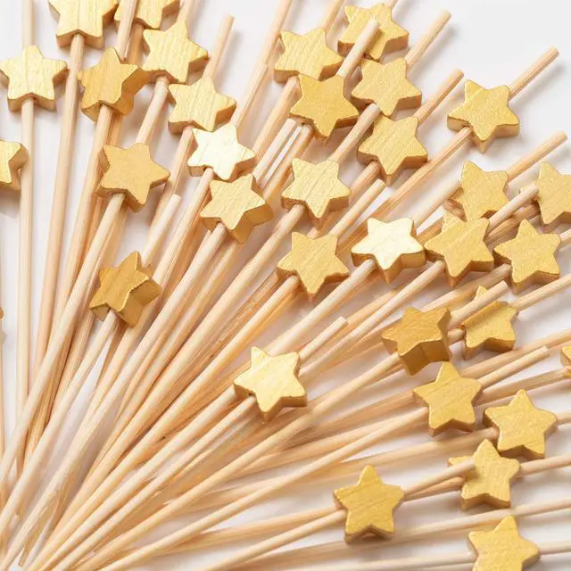 Alt view image 6 of 7 - Cocktail Picks 100 Counts Handmade Sticks Wooden Toothpicks Cocktail Sticks Party Supplies - Matt Gold Star