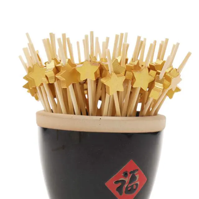 Alt view image 7 of 7 - Cocktail Picks 100 Counts Handmade Sticks Wooden Toothpicks Cocktail Sticks Party Supplies - Matt Gold Star