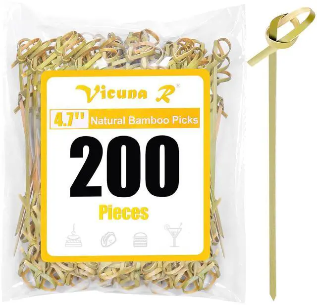 Main image of 200PCS Cocktail Picks Bamboo Skewers for Appetizers, Fancy Toothpicks for Appetizers, 4.7 Inch Long Decorative Knot Bamboo Cocktail Sticks for Party Drinks Food Fruit Charcuterie Boards Accessories