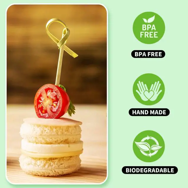 Alt view image 2 of 7 - 200PCS Cocktail Picks Bamboo Skewers for Appetizers, Fancy Toothpicks for Appetizers, 4.7 Inch Long Decorative Knot Bamboo Cocktail Sticks for Party Drinks Food Fruit Charcuterie Boards Accessories