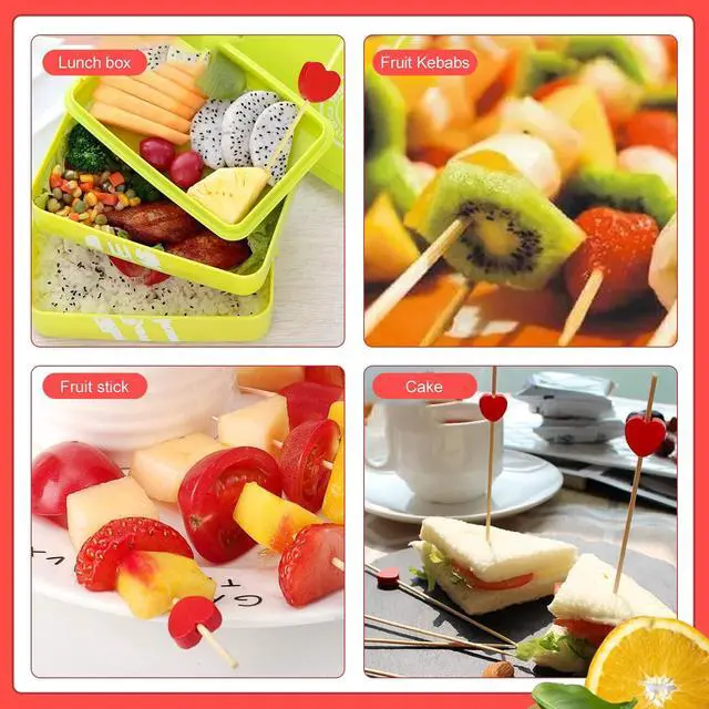 Alt view image 4 of 7 - 100pcs Red Heart Cocktail Picks 4.7" Long Fruit Sticks Food Toothpicks Sandwich Appetizer Charcuterie Skewers, Handmade of Bamboo Wood, for Birthday, Wedding, Valentines Day Decoration Party Supplies