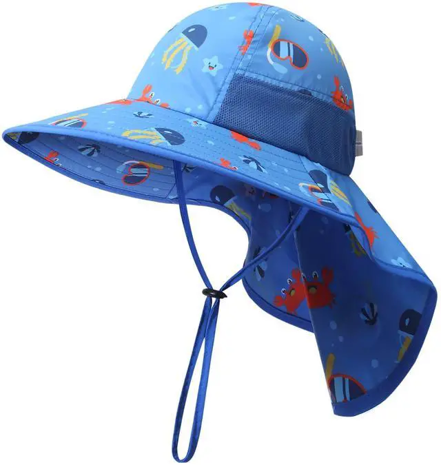 Main image of icolor Kids Sun Hat Toddler Summer Bucket Hat UPF50+ Sun Protection Beach Play Hats Wide Brim Neck Flap & Chin Strap for Ages 3~10 Boy