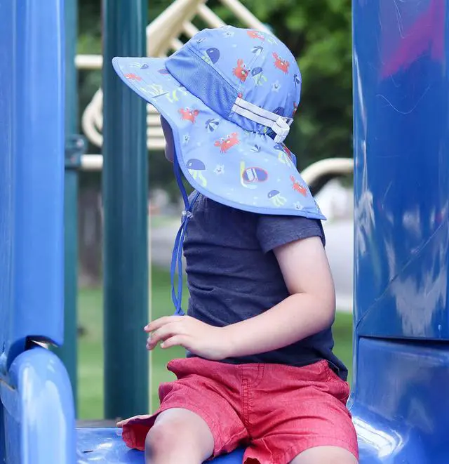 Alt view image 4 of 7 - icolor Kids Sun Hat Toddler Summer Bucket Hat UPF50+ Sun Protection Beach Play Hats Wide Brim Neck Flap & Chin Strap for Ages 3~10 Boy