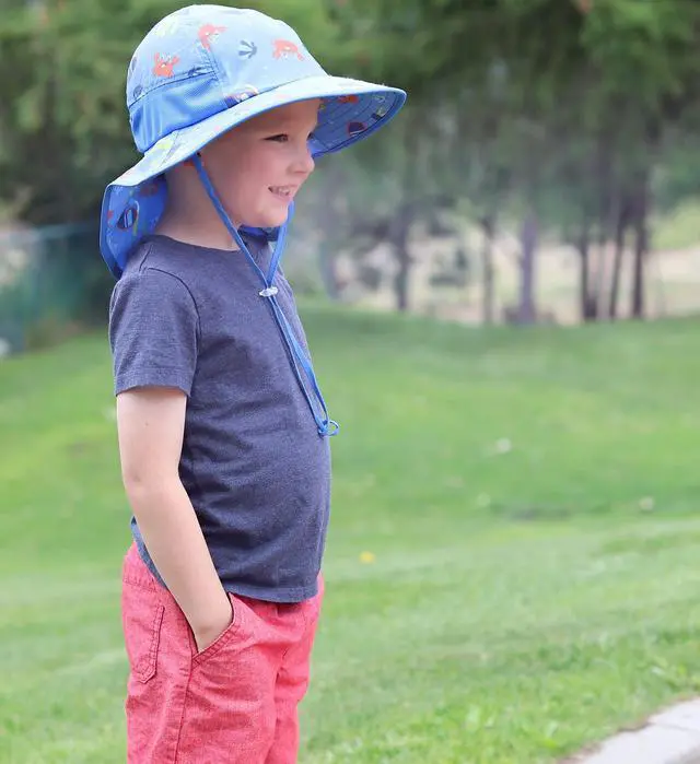 Alt view image 6 of 7 - icolor Kids Sun Hat Toddler Summer Bucket Hat UPF50+ Sun Protection Beach Play Hats Wide Brim Neck Flap & Chin Strap for Ages 3~10 Boy