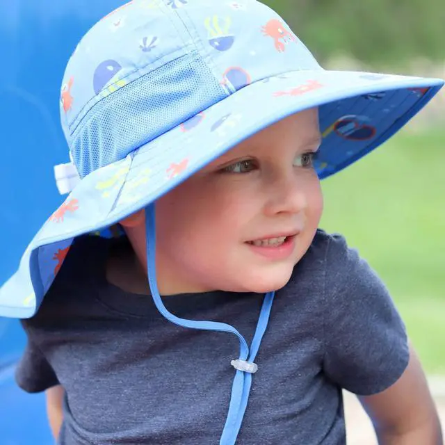 Alt view image 5 of 7 - icolor Kids Sun Hat Toddler Summer Bucket Hat UPF50+ Sun Protection Beach Play Hats Wide Brim Neck Flap & Chin Strap for Ages 3~10 Boy