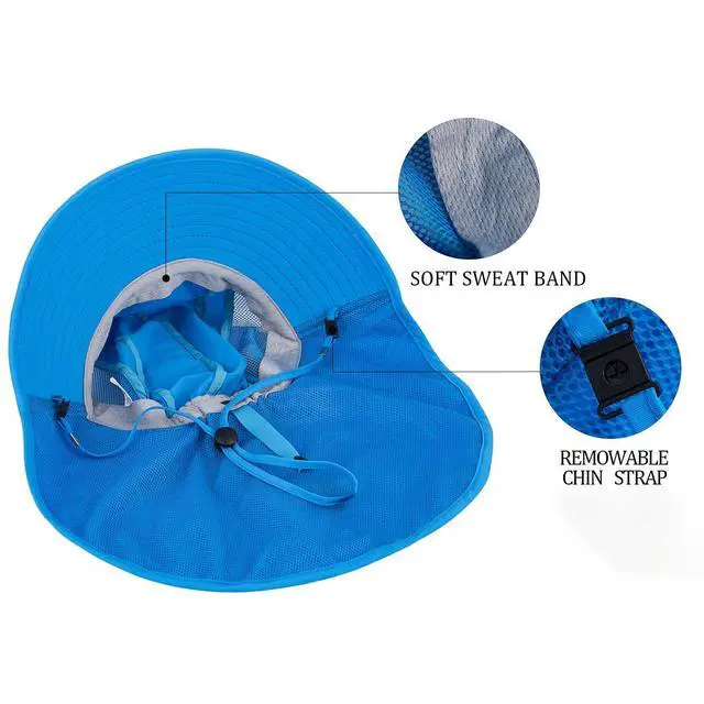 Alt view image 2 of 5 - Kids Sun Hat UPF 50+ Boy Girl Protection Hat Wide Brim Beach Hats with Mesh and Adjustable Chin Strap