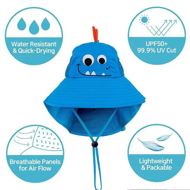 Alt view image 3 of 5 - Kids Sun Hat UPF 50+ Boy Girl Protection Hat Wide Brim Beach Hats with Mesh and Adjustable Chin Strap