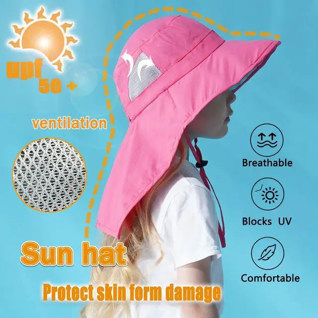Alt view image 3 of 7 - Aenmt Kids Sun Hats UPF 50+ Sun Protection Hat for Kids with Neck Flap Adjustable Large Brim Beach Fishing Hat for Age 3-12 Red