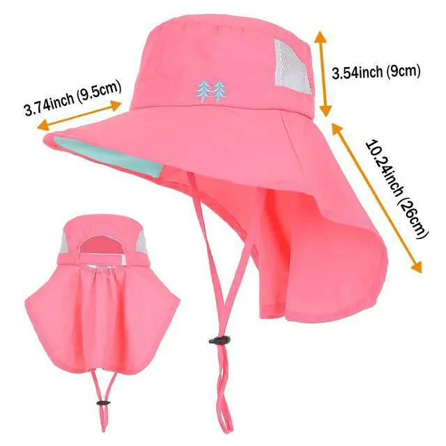 Alt view image 5 of 7 - Aenmt Kids Sun Hats UPF 50+ Sun Protection Hat for Kids with Neck Flap Adjustable Large Brim Beach Fishing Hat for Age 3-12 Red