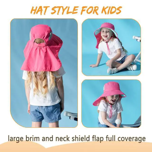 Alt view image 4 of 7 - Aenmt Kids Sun Hats UPF 50+ Sun Protection Hat for Kids with Neck Flap Adjustable Large Brim Beach Fishing Hat for Age 3-12 Red