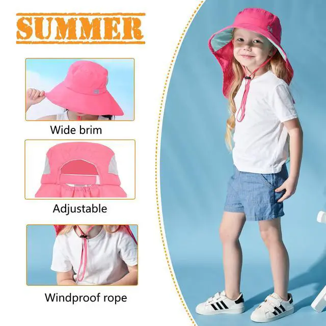 Alt view image 6 of 7 - Aenmt Kids Sun Hats UPF 50+ Sun Protection Hat for Kids with Neck Flap Adjustable Large Brim Beach Fishing Hat for Age 3-12 Red