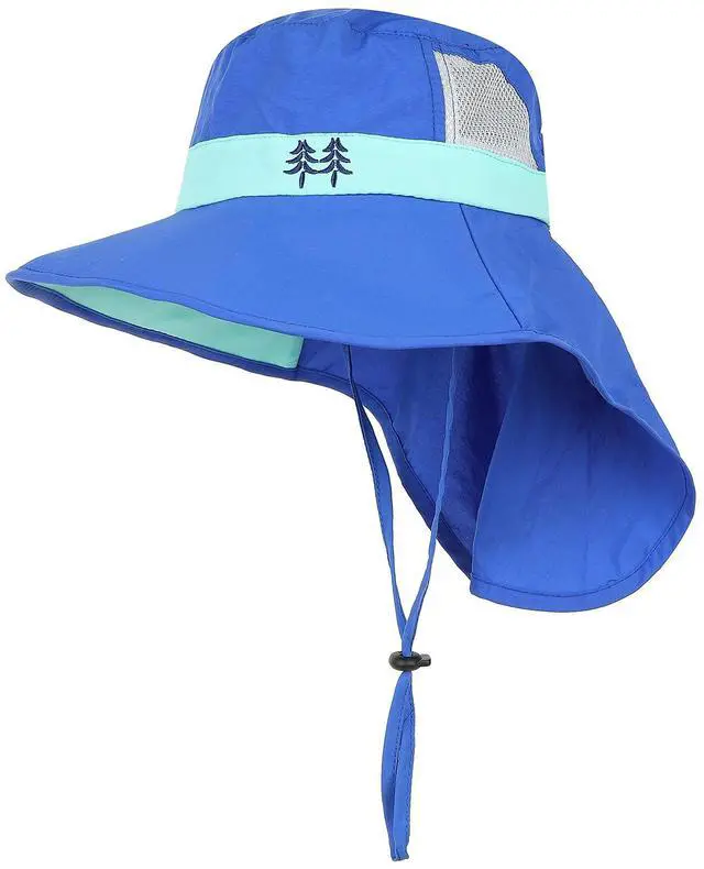 Main image of Aenmt Kids Sun Hats UPF 50+ Sun Protection Hat for Kids with Neck Flap Adjustable Large Brim Beach Fishing Hat for Age 3-12 Blue