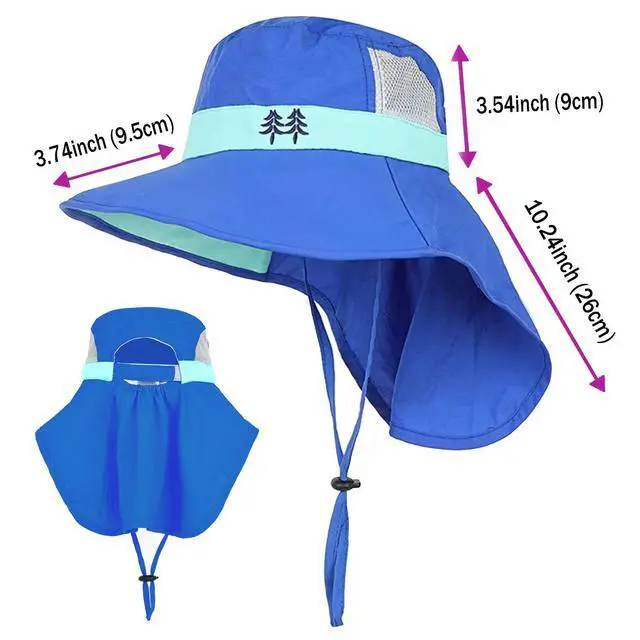 Alt view image 5 of 7 - Aenmt Kids Sun Hats UPF 50+ Sun Protection Hat for Kids with Neck Flap Adjustable Large Brim Beach Fishing Hat for Age 3-12 Blue