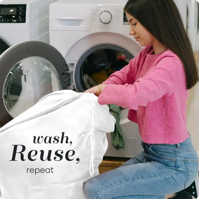 Alt view image 5 of 7 - Extra Large Laundry Bag 30"x40" - Handy Laundry Heavy Duty Nylon, Locking Drawstring, Machine Washable, Holds 3 Loads - Sack, Hamper Liner for Travel, College Dorm, Dirty Clothes - White