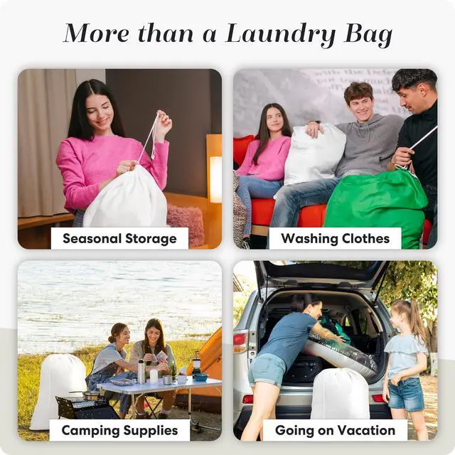 Alt view image 7 of 7 - Extra Large Laundry Bag 30"x40" - Handy Laundry Heavy Duty Nylon, Locking Drawstring, Machine Washable, Holds 3 Loads - Sack, Hamper Liner for Travel, College Dorm, Dirty Clothes - White