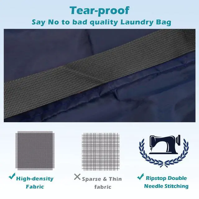 Alt view image 3 of 7 - Heavy Duty Laundry Bag 2 Pack XL Nylon Laundry Bags with Straps, Washable Large Dirty Clothes Organizer with Drawstring Closure, Travel Washing Bag Fit a Laundry Hamper or Basket