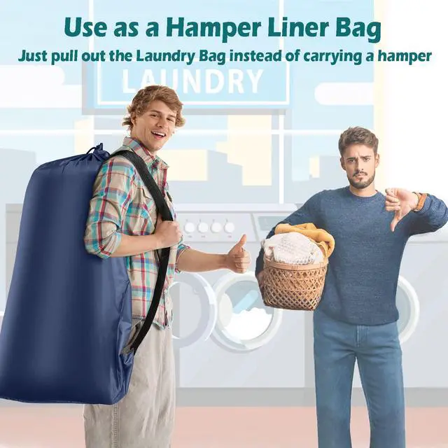 Alt view image 4 of 7 - Heavy Duty Laundry Bag 2 Pack XL Nylon Laundry Bags with Straps, Washable Large Dirty Clothes Organizer with Drawstring Closure, Travel Washing Bag Fit a Laundry Hamper or Basket