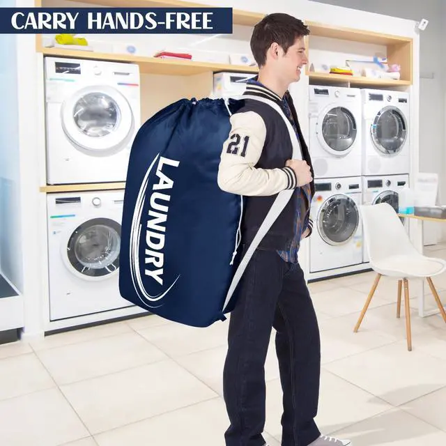 Alt view image 7 of 7 - Sylfairy 2 Pack XL Laundry Bag with Strap,Heavy Duty Travel Laundry Bag,Rip-Stop Dirty Clothes Shoulder Bag with Drawstring,Easy Fit a Laundry Hamper or Basket Travel Essentials