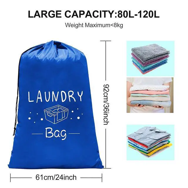 Alt view image 5 of 5 - Sylfairy 2 Pack Extra Large Travel Laundry Bag, 24" x 36" Rip-Stop Dirty Clothes Organizer with Drawstring, Heavy Duty Travel Laundry Bag, Large Laundry Hamper Liner, Machine Wash (Navy+Black)