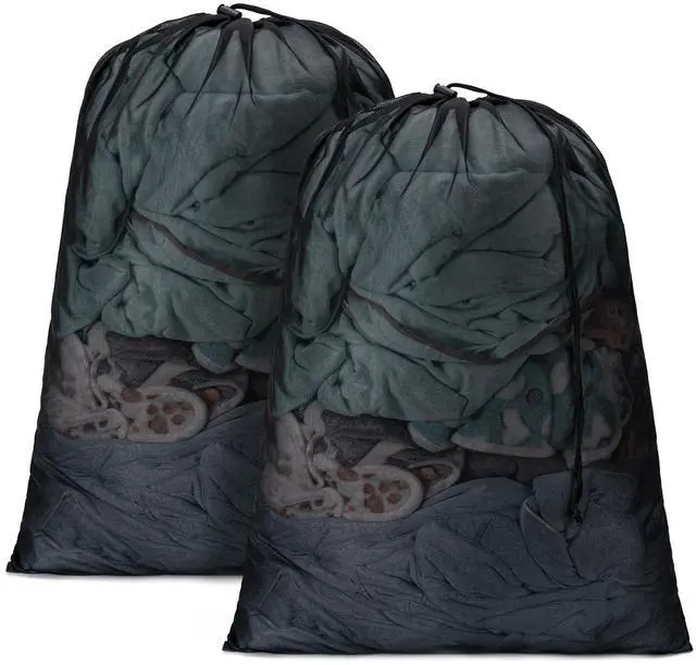 Main image of Aegero 2 Pack Mesh XL Laundry Bags,Machine Washable Dirty Clothes Organizer with Drawstring and ID Tag, Large Laundry Hamper Liner Enough to Laundry Essentials for Travel, Sports(24"x 36",Black)