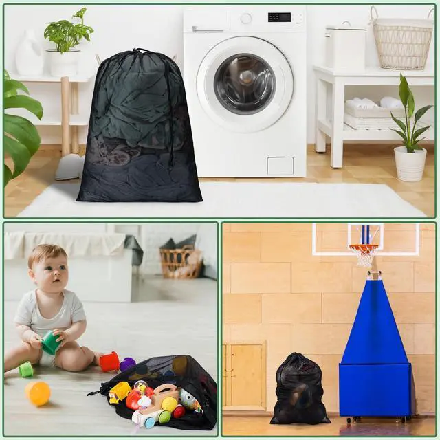 Alt view image 7 of 7 - Aegero 2 Pack Mesh XL Laundry Bags,Machine Washable Dirty Clothes Organizer with Drawstring and ID Tag, Large Laundry Hamper Liner Enough to Laundry Essentials for Travel, Sports(24"x 36",Black)