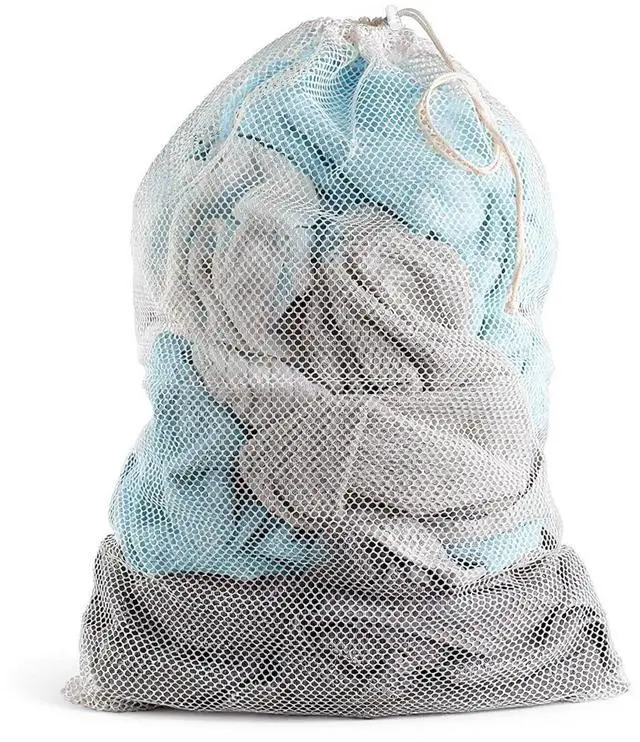 Main image of Meeall Extra Large Mesh Laundry Bag Heavy Duty Mesh Wash Bag with Drawstring Closure for College, Dorm, Travel, Family and Apartment Dwellers, 27 x 36 Inches, White