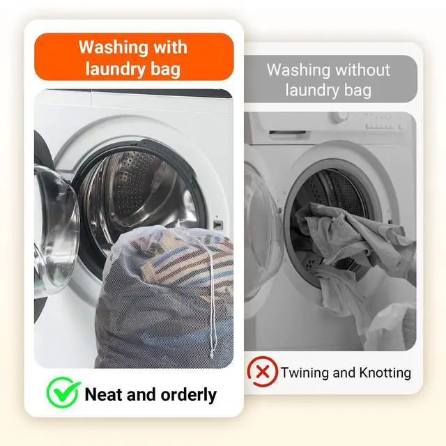 Alt view image 3 of 6 - Meeall Extra Large Mesh Laundry Bag Heavy Duty Mesh Wash Bag with Drawstring Closure for College, Dorm, Travel, Family and Apartment Dwellers, 27 x 36 Inches, White