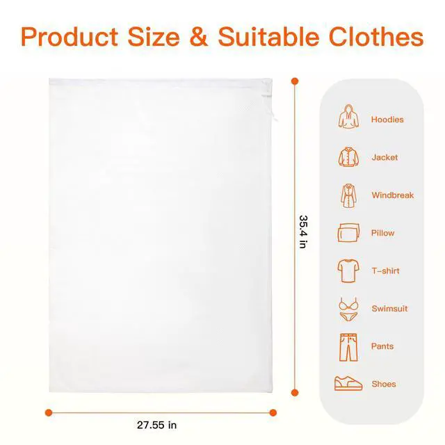 Alt view image 6 of 6 - Meeall Extra Large Mesh Laundry Bag Heavy Duty Mesh Wash Bag with Drawstring Closure for College, Dorm, Travel, Family and Apartment Dwellers, 27 x 36 Inches, White